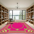 Vibrant Pink Yellow Fan Medallion Rug
