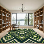 Green Tribal Diamond Geometric Rug