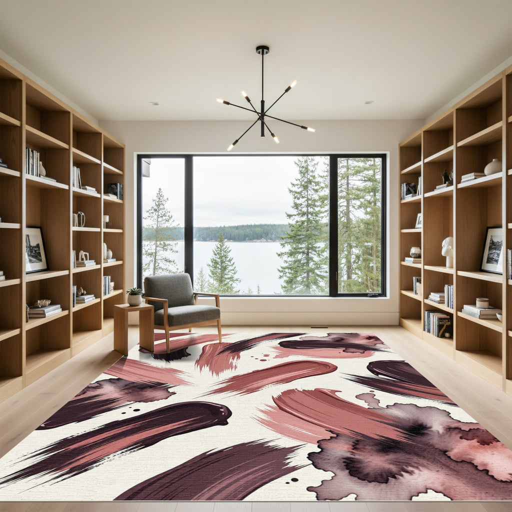 Abstract Mauve and Plum Brushstrokes Rug