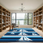 Blue Striped Sailboat Ocean Voyage Rug