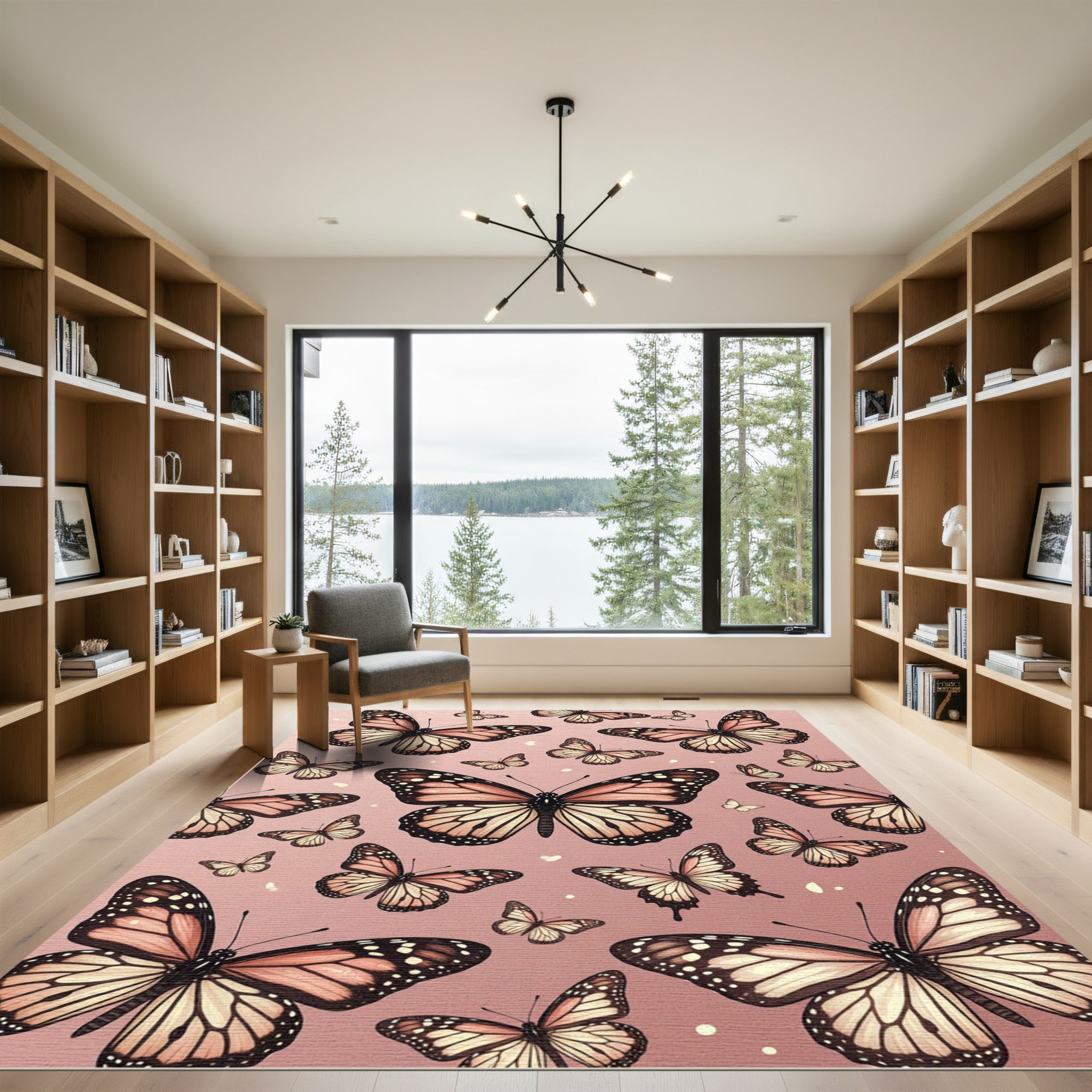 Whimsical Blush Pink Butterfly Garden Rug