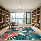 Lush Tropical Teal and Orange Foliage Rug