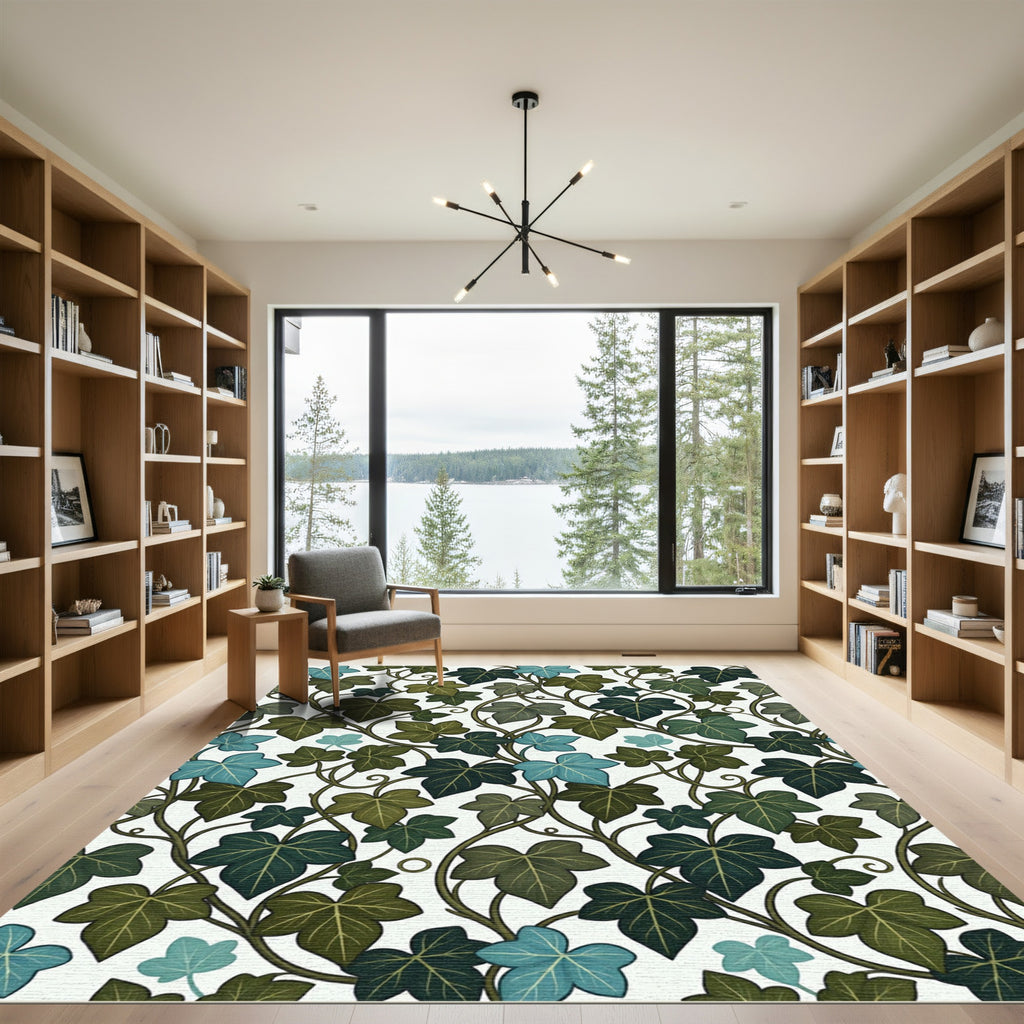 Botanical Green Ivy Leaf Trailing Vine Rug