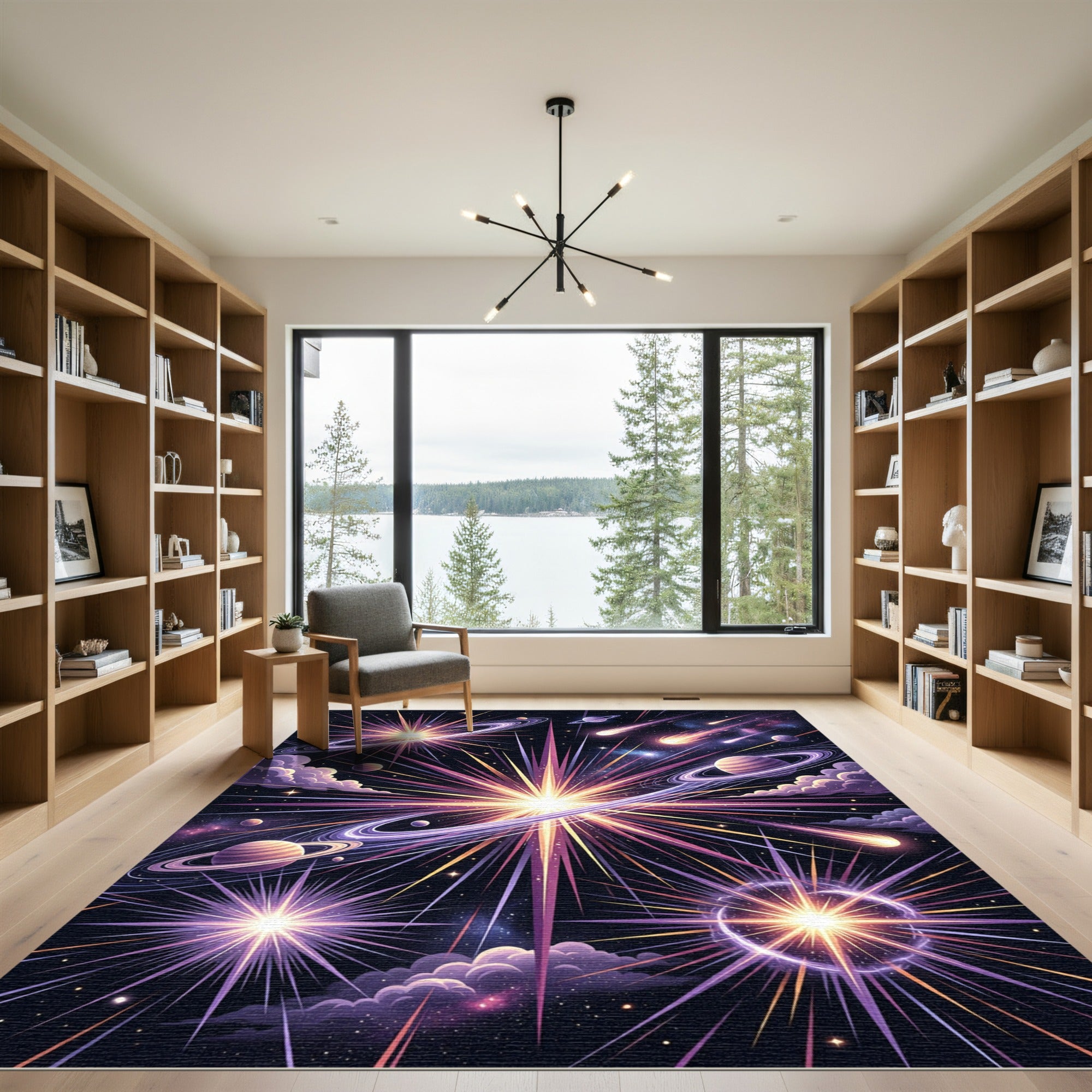 Cosmic Burst Starry Celestial Swirls Rug