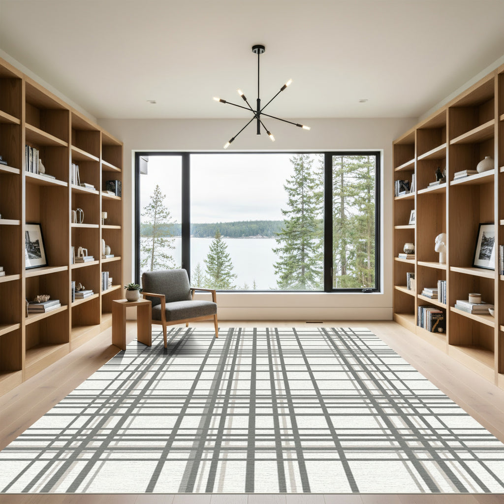 Subtle Gray Tartan Grid Rug