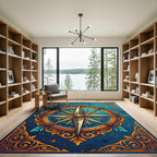 Ornate Azure Compass Nautical Medallion Rug