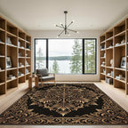 Ornate Gold Filigree Damask Scroll Rug
