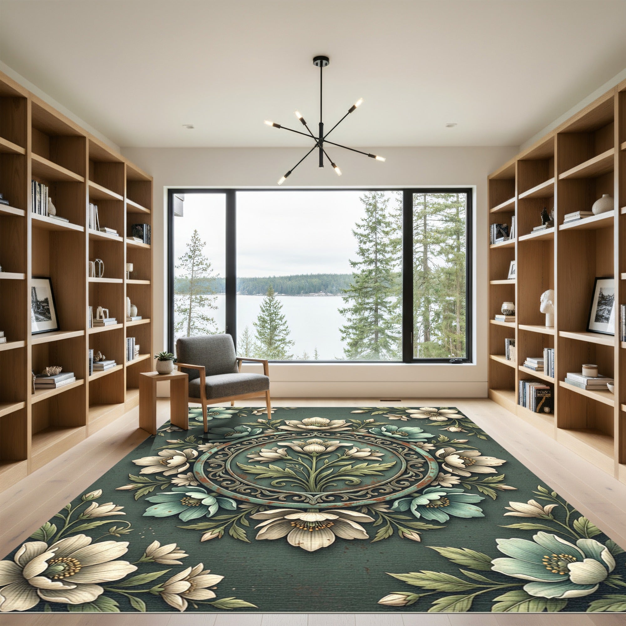 Vintage Teal Floral Medallion Rug