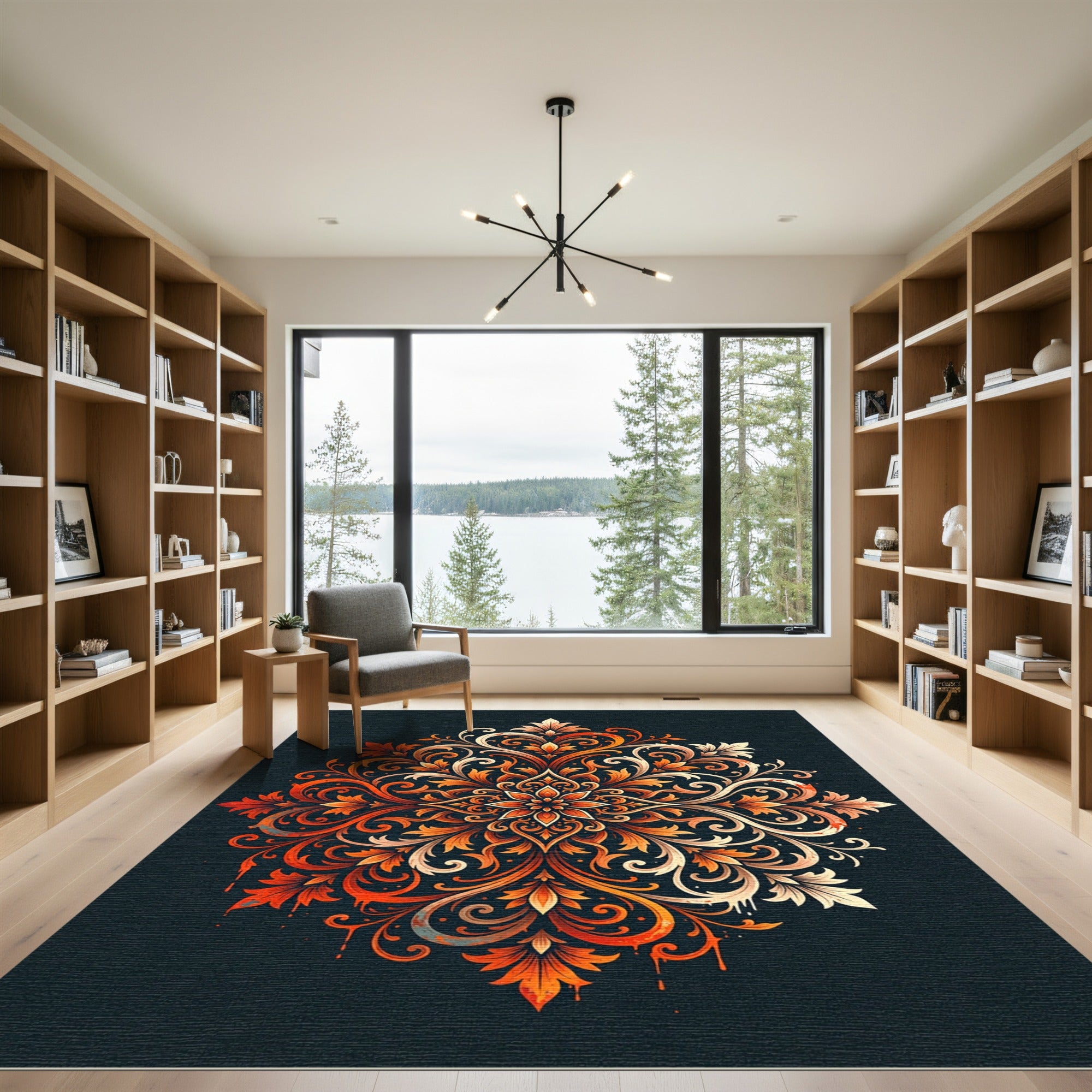 Ornate Amber Floral Medallion Rug