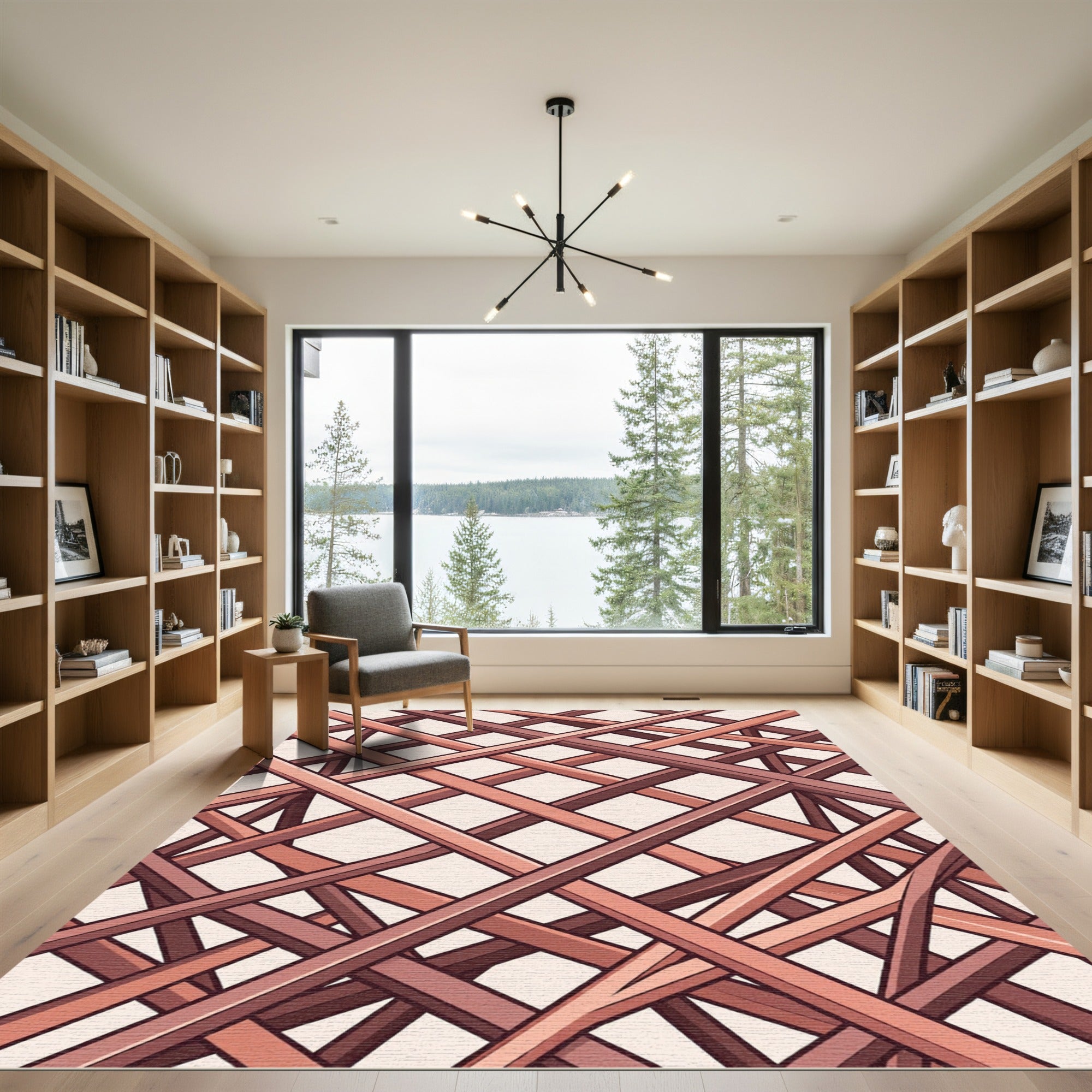Copper Geometric Lattice Abstract Rug