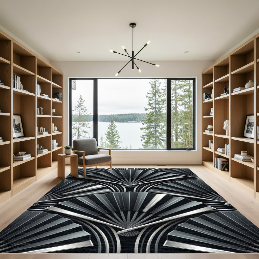 Art Deco Fan Monochrome Geometric Rug