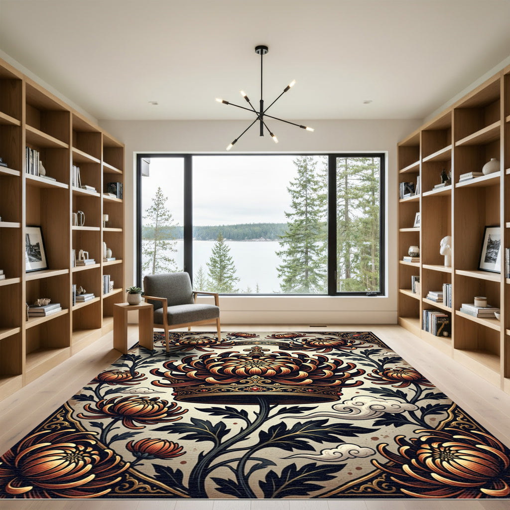 Golden Chrysanthemum Crown Floral Art Rug
