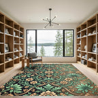 Elegant Sage and Gold Floral Scroll Rug