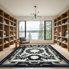 Vintage Laurel Wreath Black Cream Accent Rug