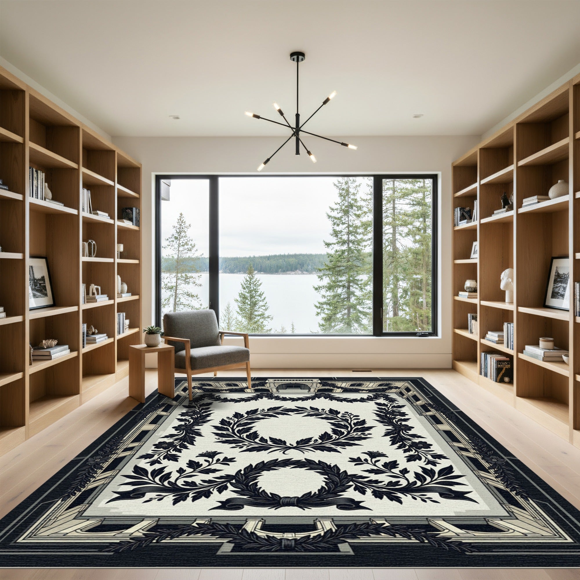 Vintage Laurel Wreath Black Cream Accent Rug