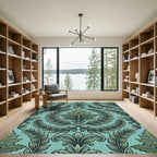 Green Laurel Fern Damask Rug
