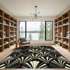Black Gold Art Deco Shell Stripe Rug