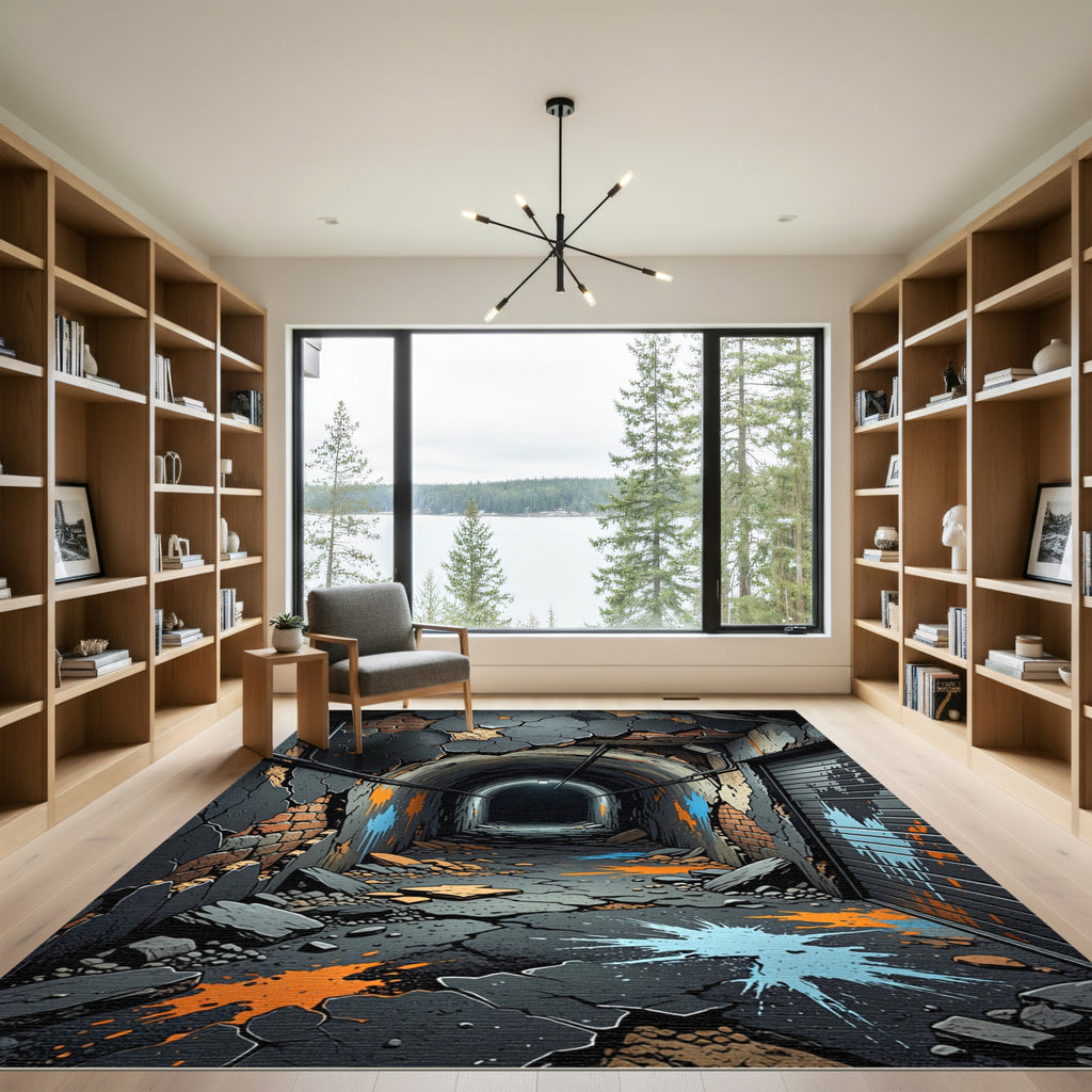 Gritty Tunnel Orange Blue Splatter Rug
