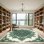 Elegant Sage Ornate Victorian Floral Medallion Rug