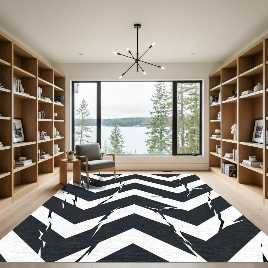 Dark Gray Cracked Chevron Rug