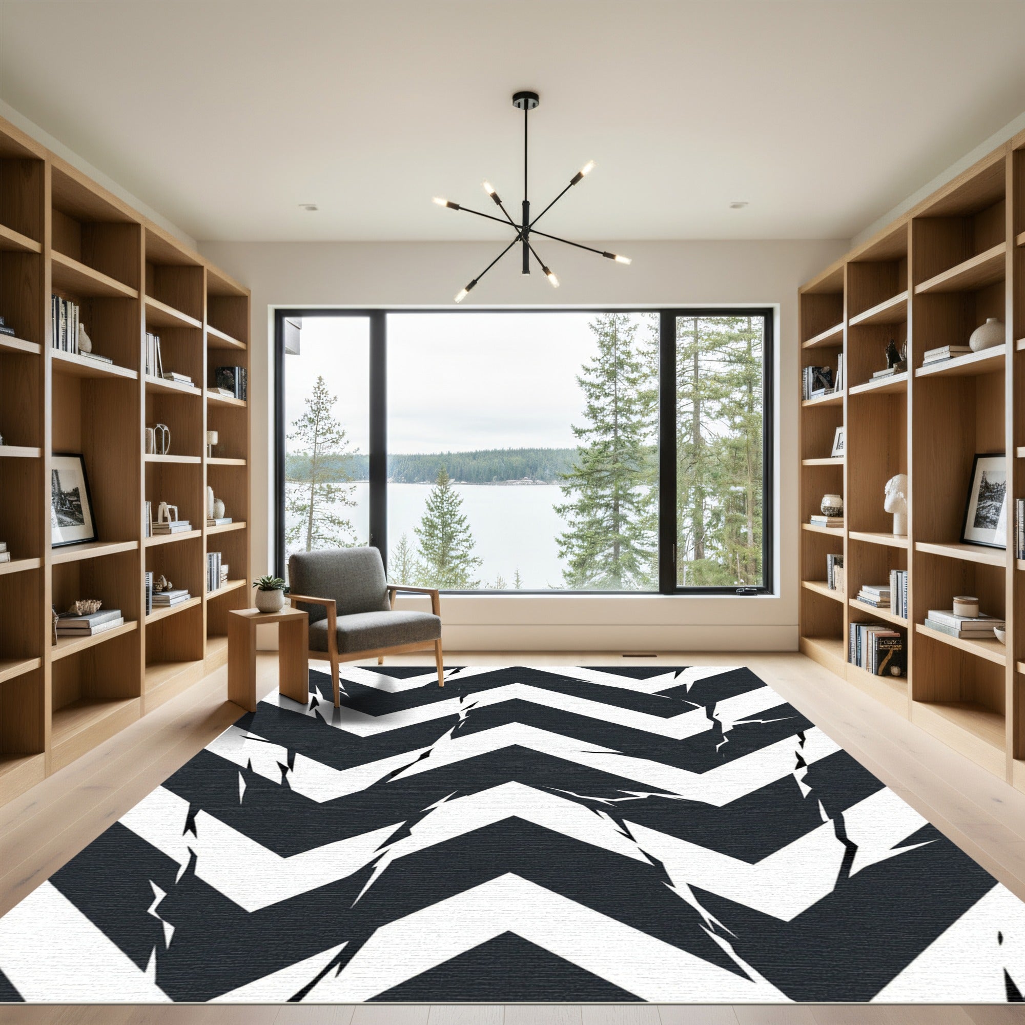 Dark Gray Cracked Chevron Rug