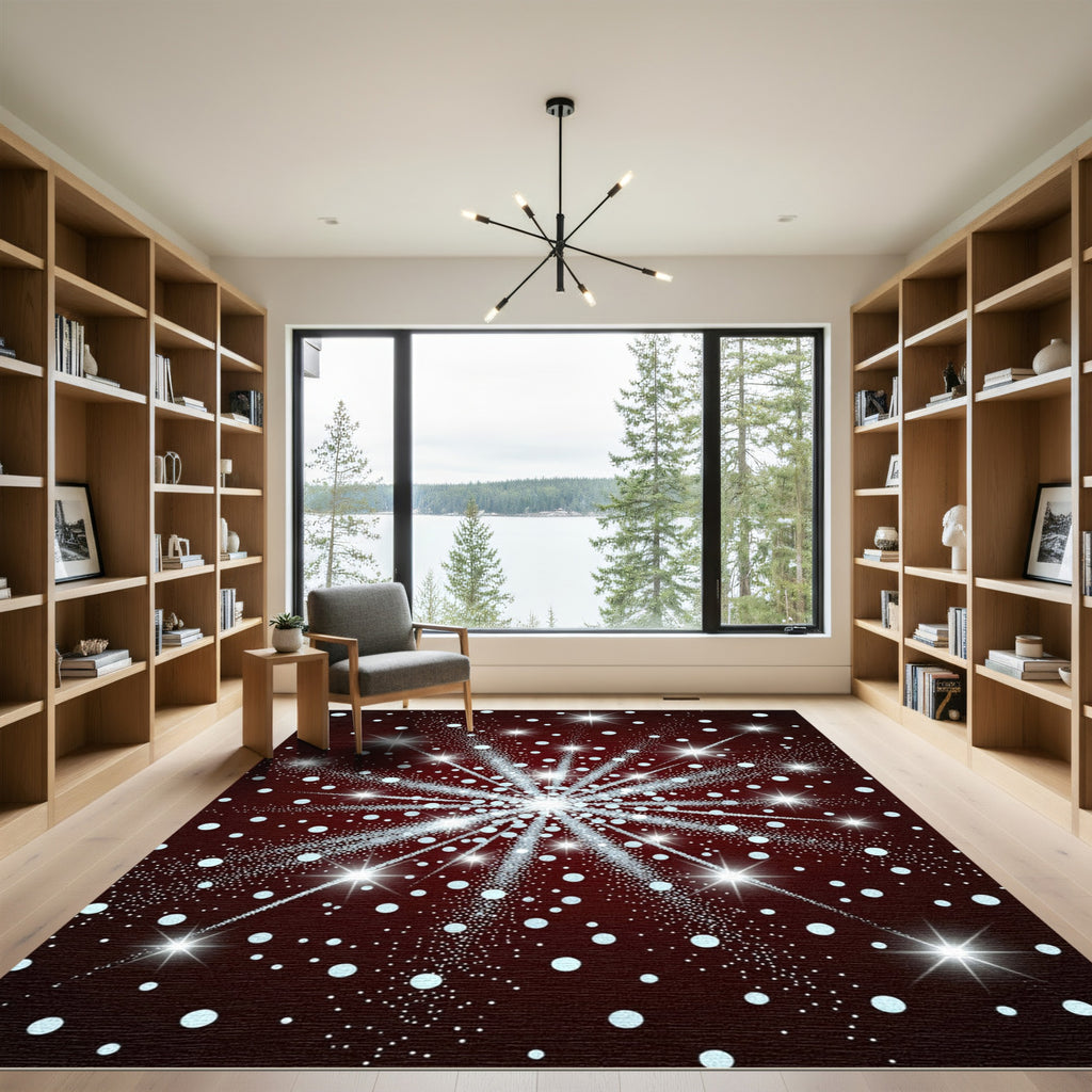 Crimson Starburst Dot Explosion Rug