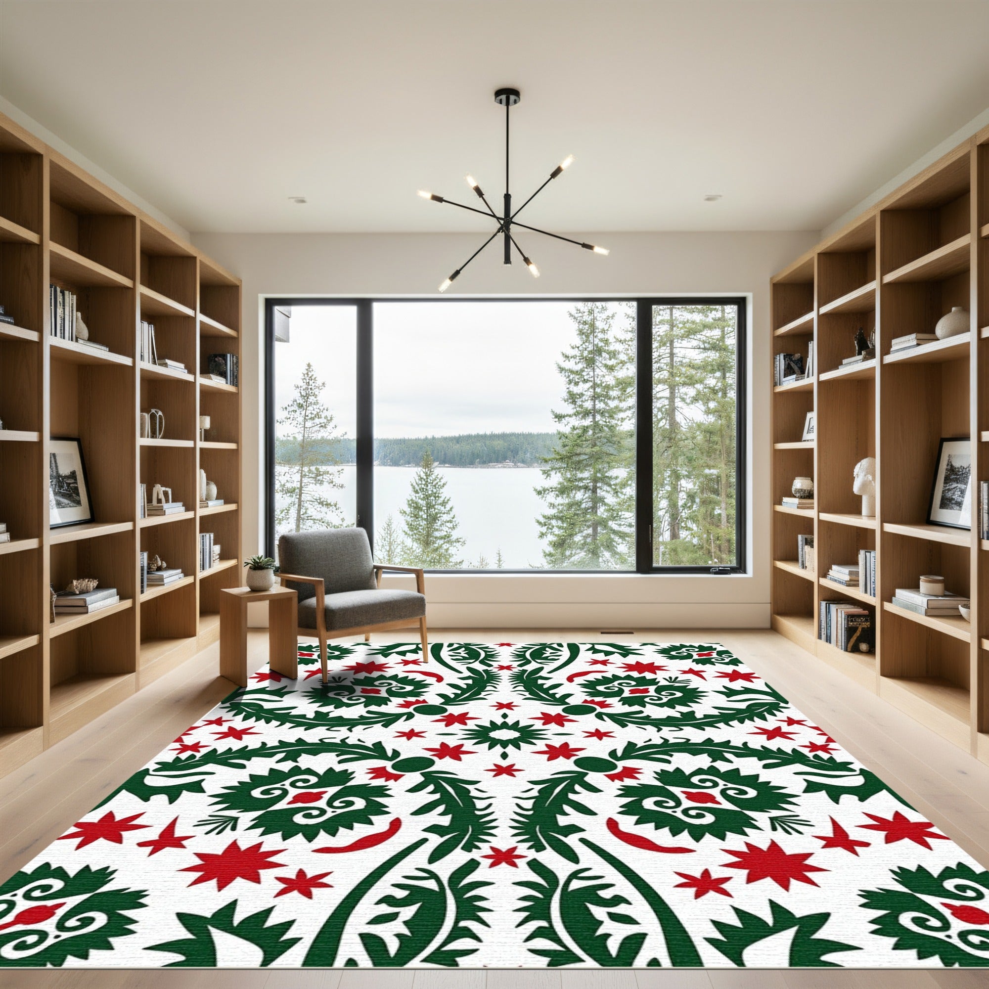 Emerald Red Star Floral Medallion Rug