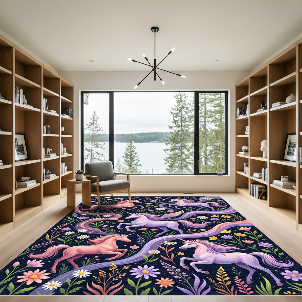 Whimsical Pastel Unicorn Floral Meadow Rug