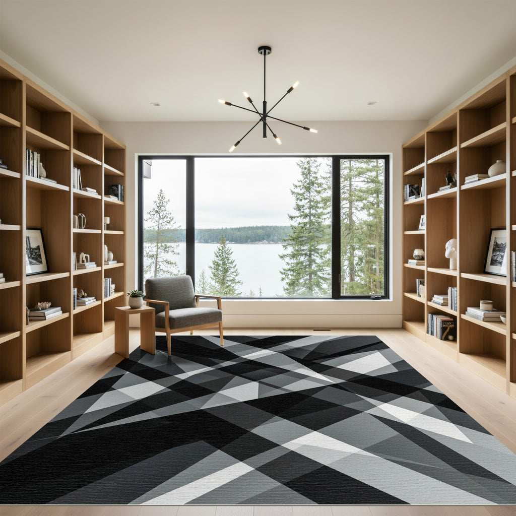 Modern Monochromatic Geometric Abstract Art Rug