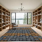 Textured Interwoven Gray and Gold Weave Rug