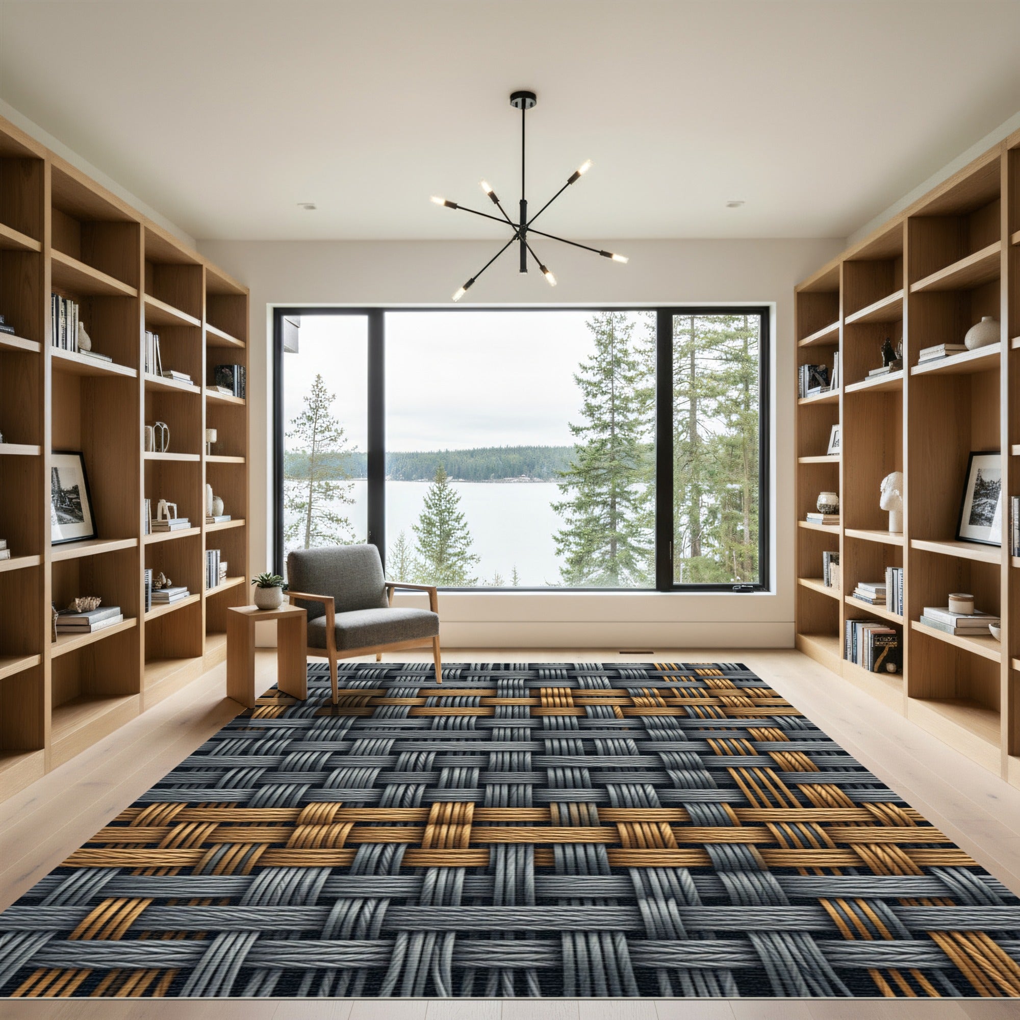 Textured Interwoven Gray and Gold Weave Rug
