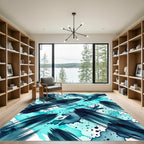 Abstract Teal Watercolor Ink Stroke Rug