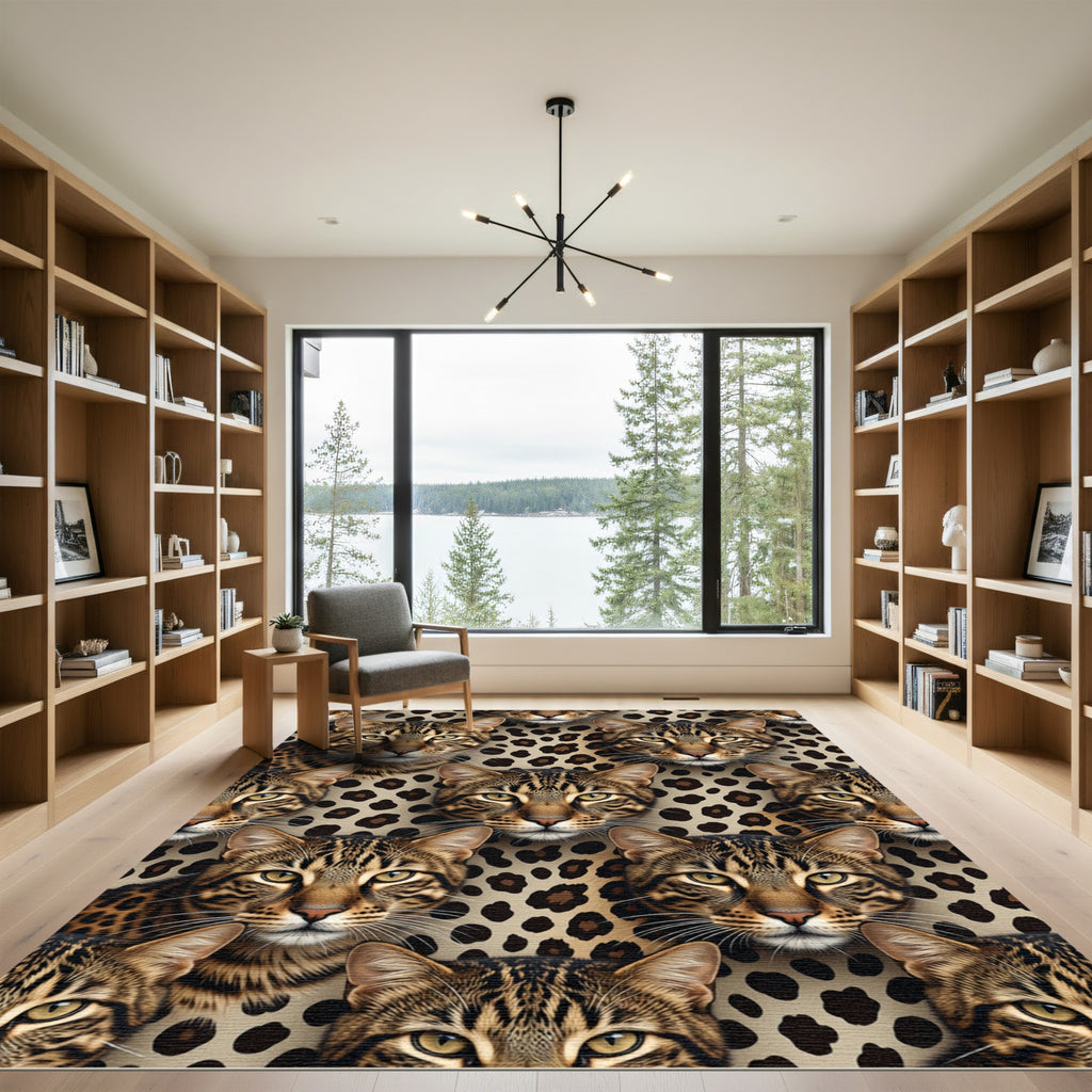 Spotted Cat Faces Leopard Print Rug