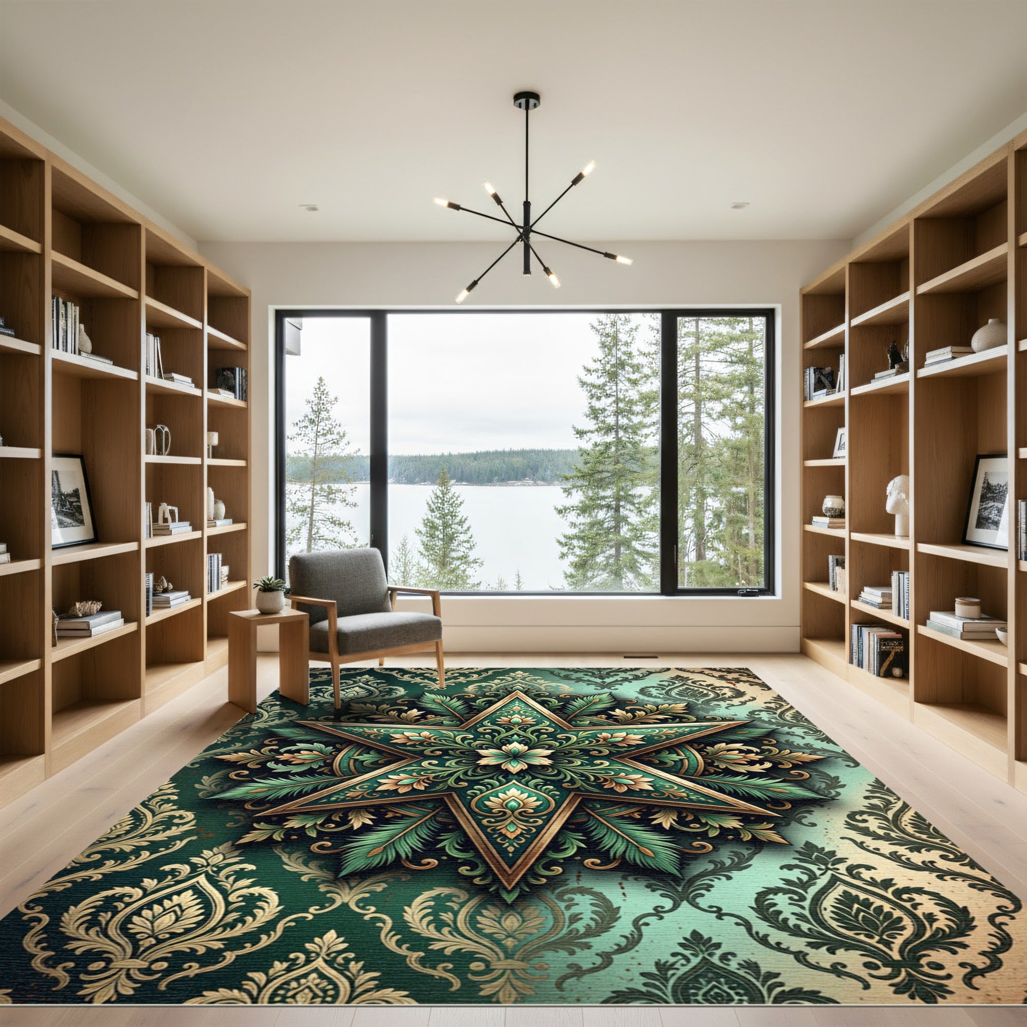 Emerald Damask Ornate Star Medallion Rug