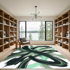Green Swirl Brushstroke Abstract Rug