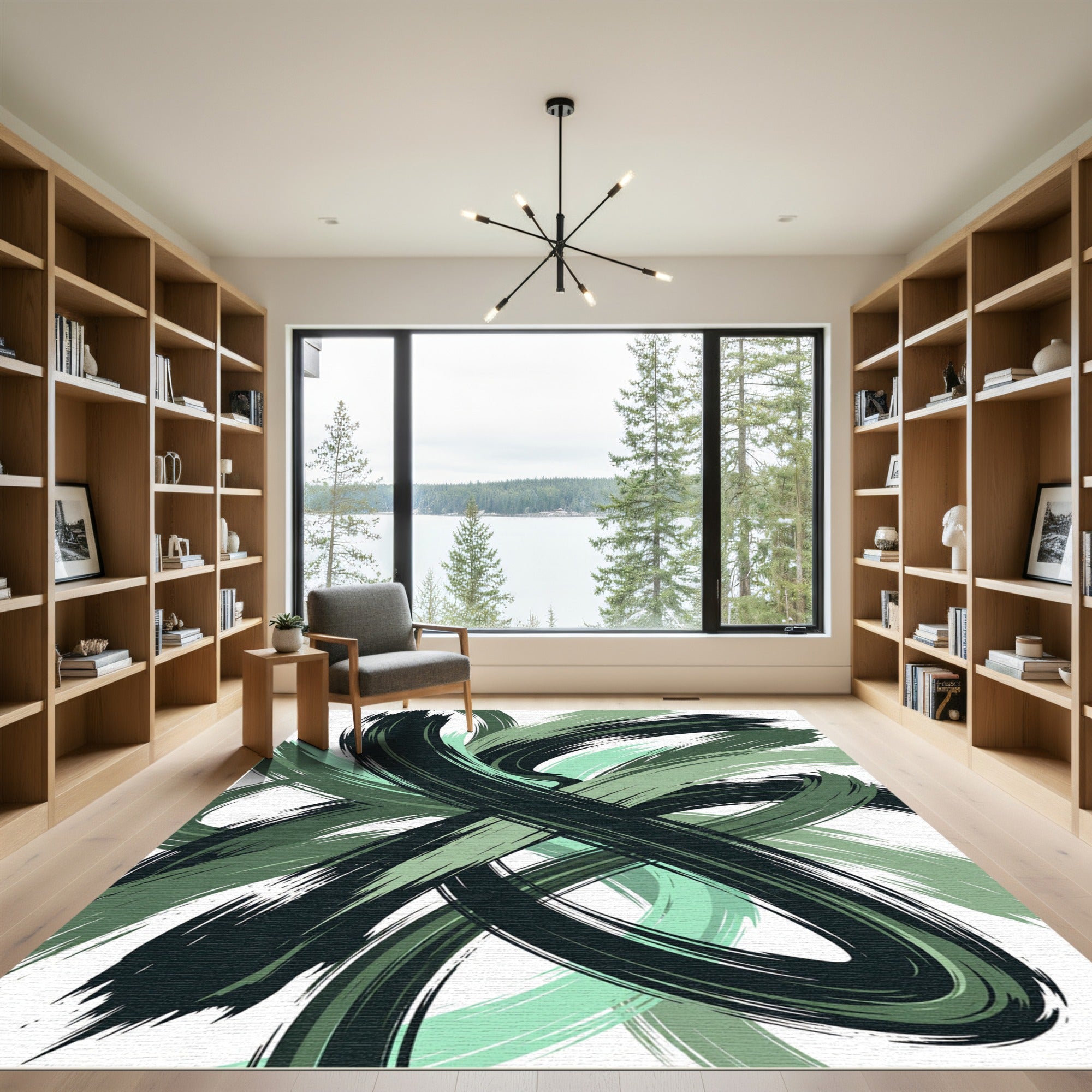 Green Swirl Brushstroke Abstract Rug