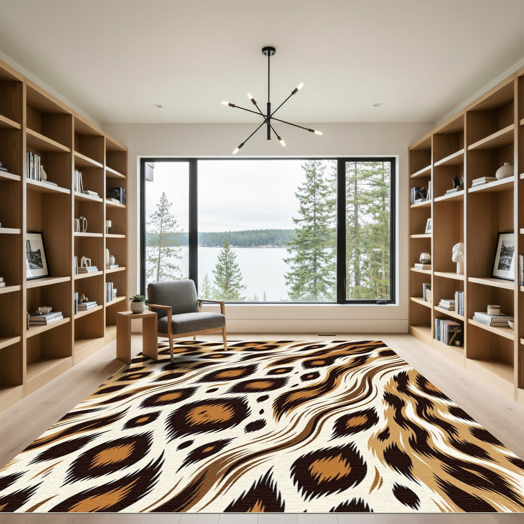 Chic Brown Cheetah Spots Flow Waves Rug