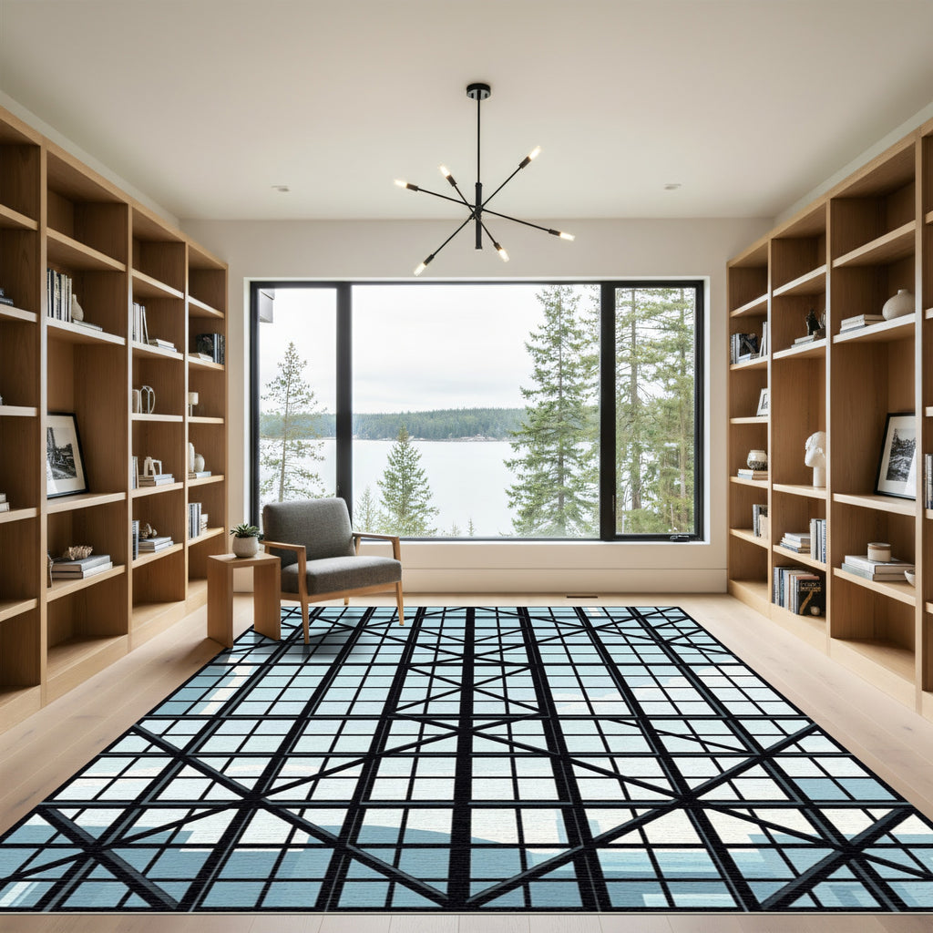 Architectural Sky Blue Structural Grid Rug