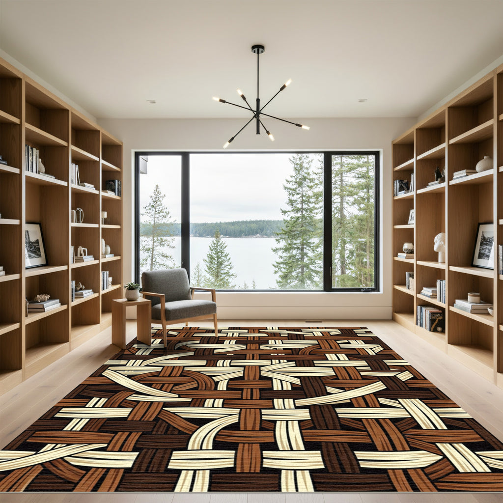 Rich Woven Texture Brown Cream Rug