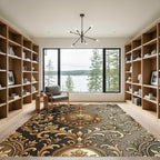 Ornate Gold Floral Acanthus Scroll Rug