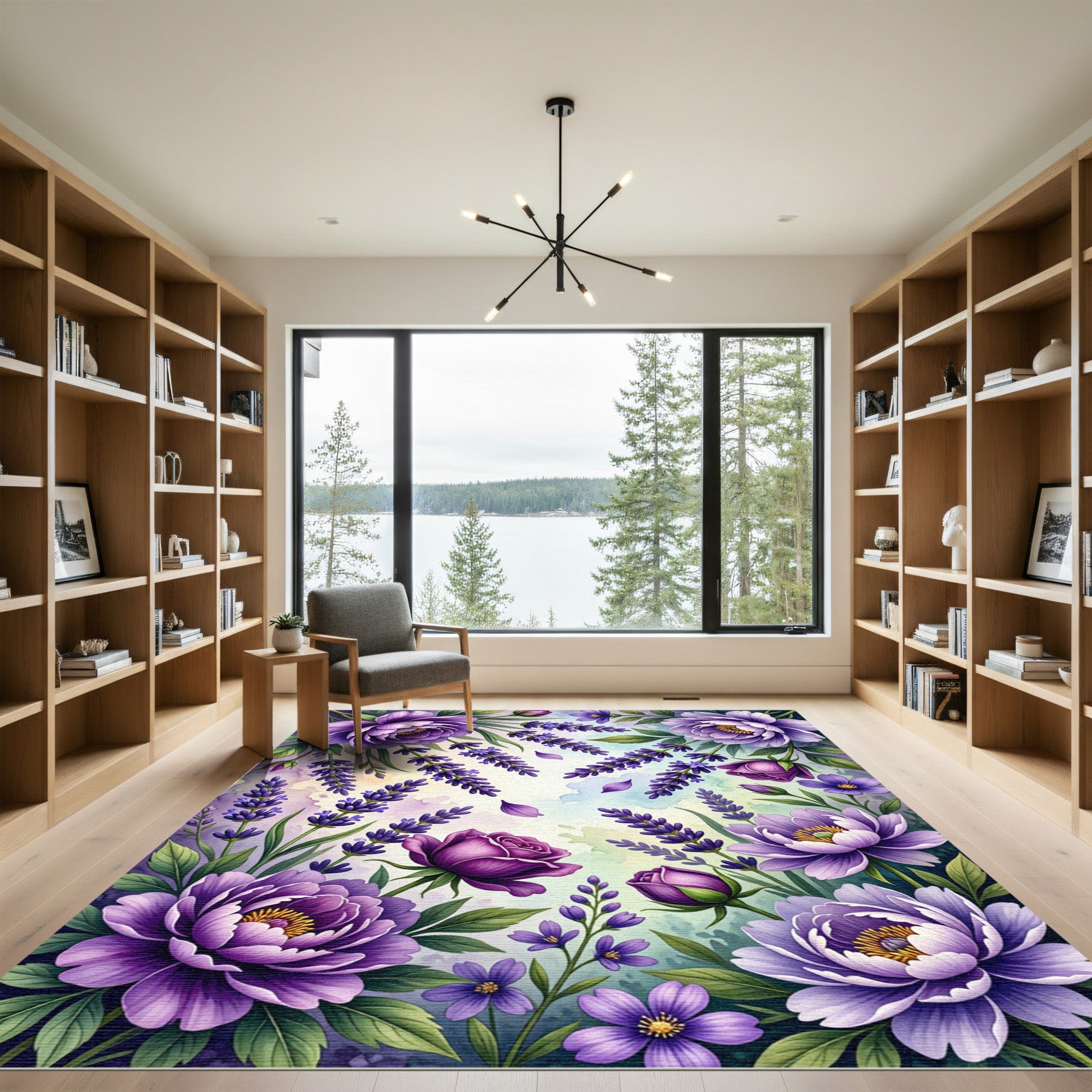 Vibrant Purple Lavender Rose Garden Rug