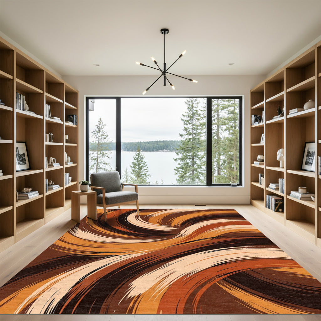 Abstract Earth Tone Swirling Curve Rug
