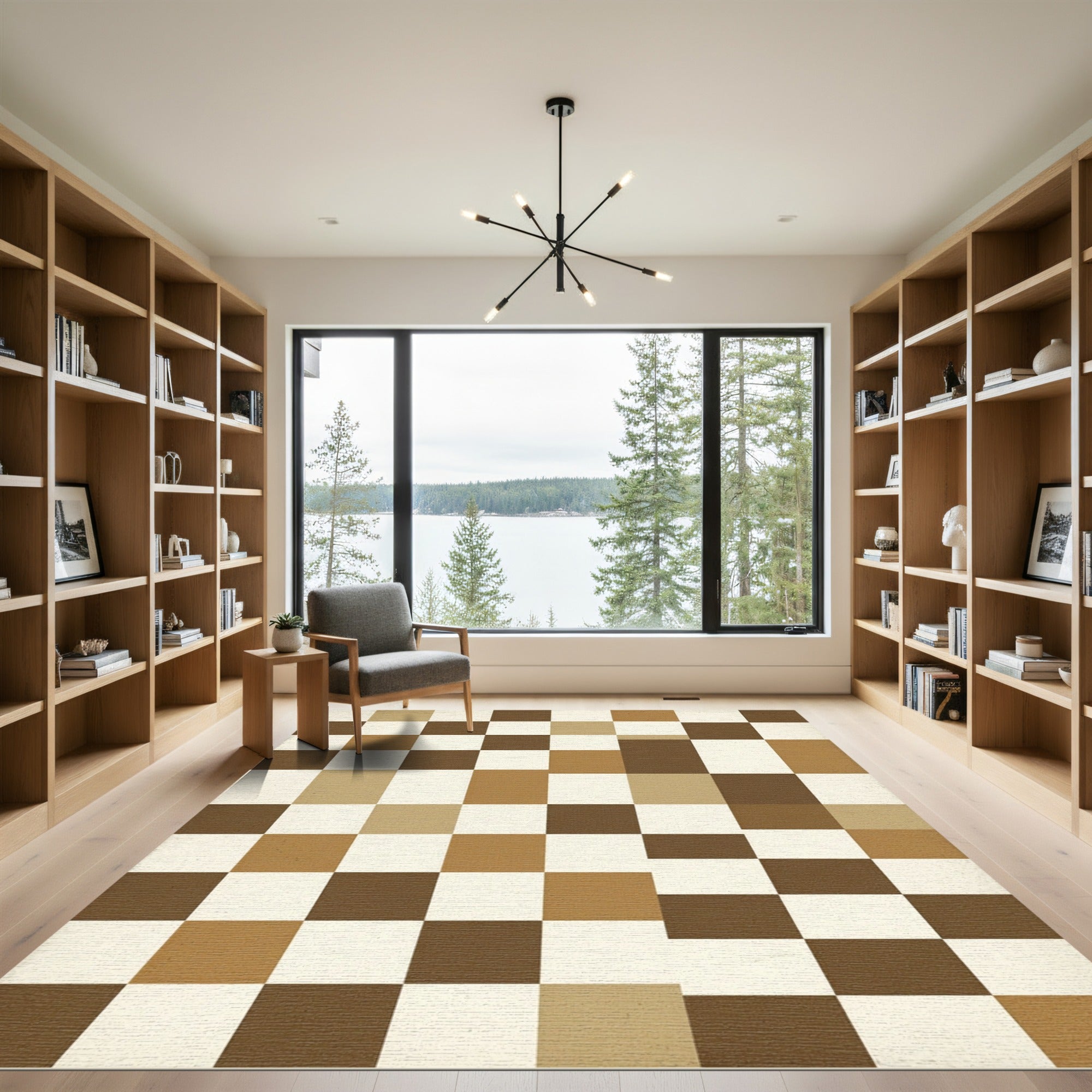 Earthy Brown Checkerboard Squares Rug