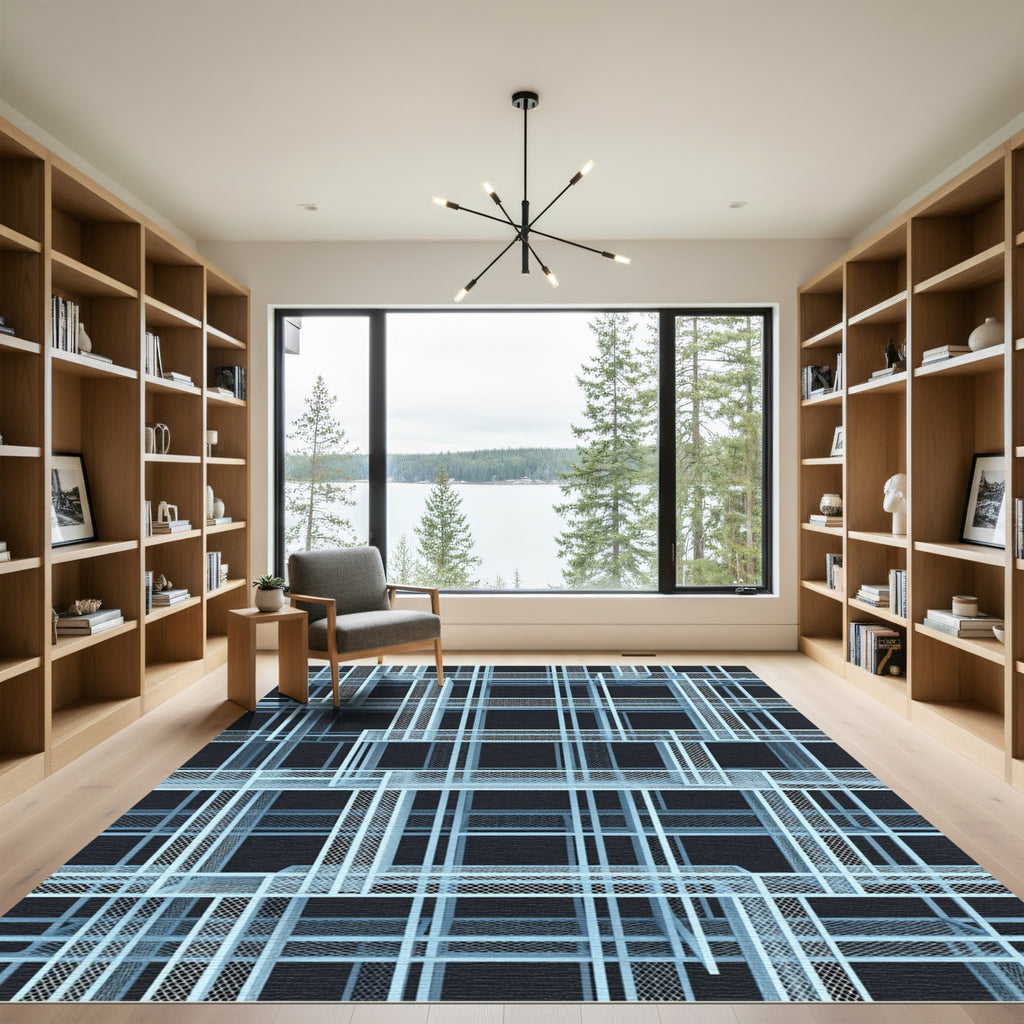 Architectural Sky Blue Grid Structural Rug