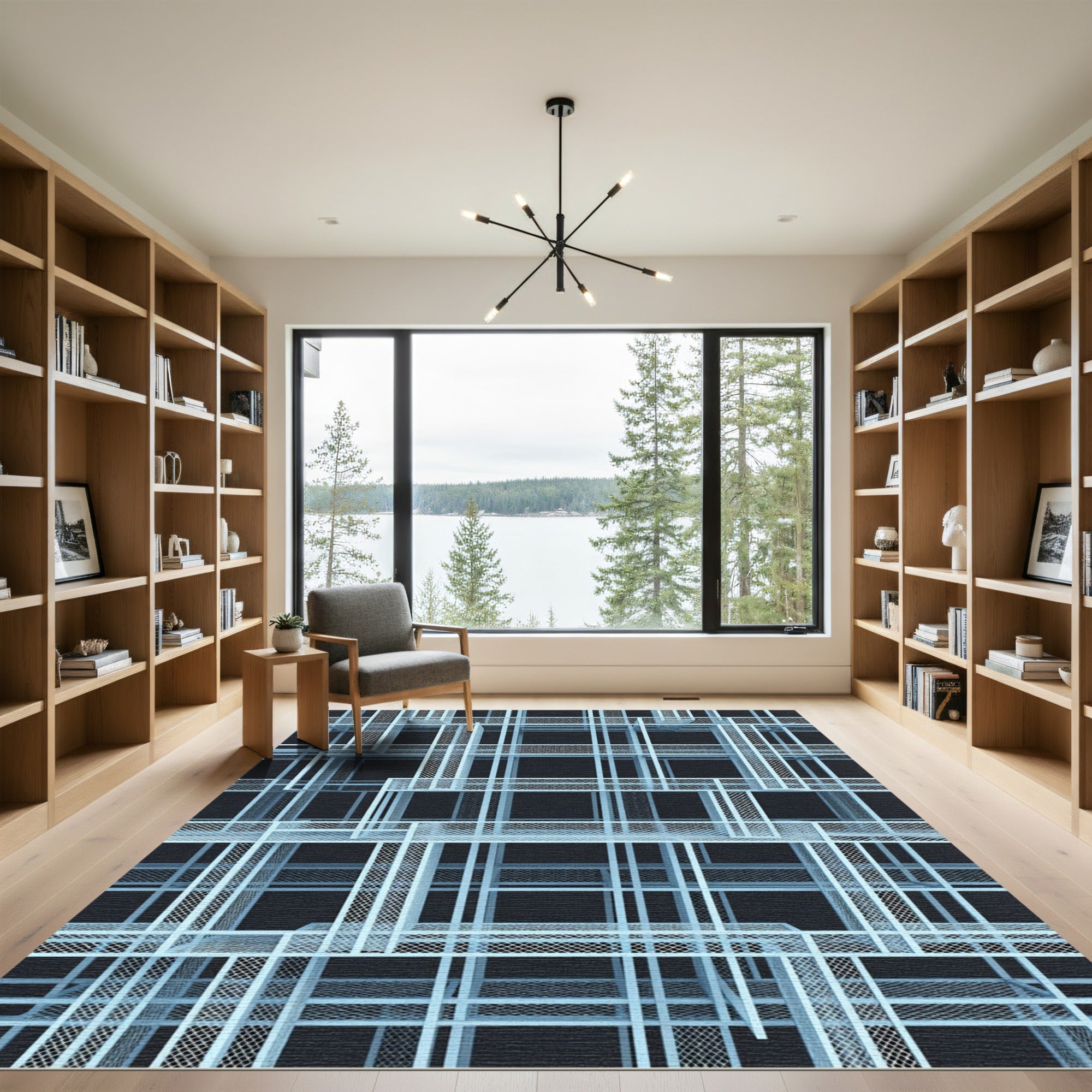 Architectural Sky Blue Grid Structural Rug