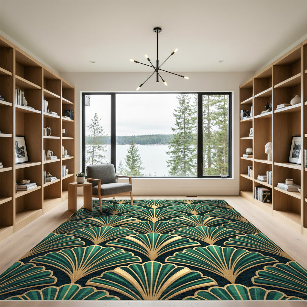 Emerald Green Art Deco Fan Rug