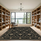 Ornate Black Floral Diamond Medallion Rug