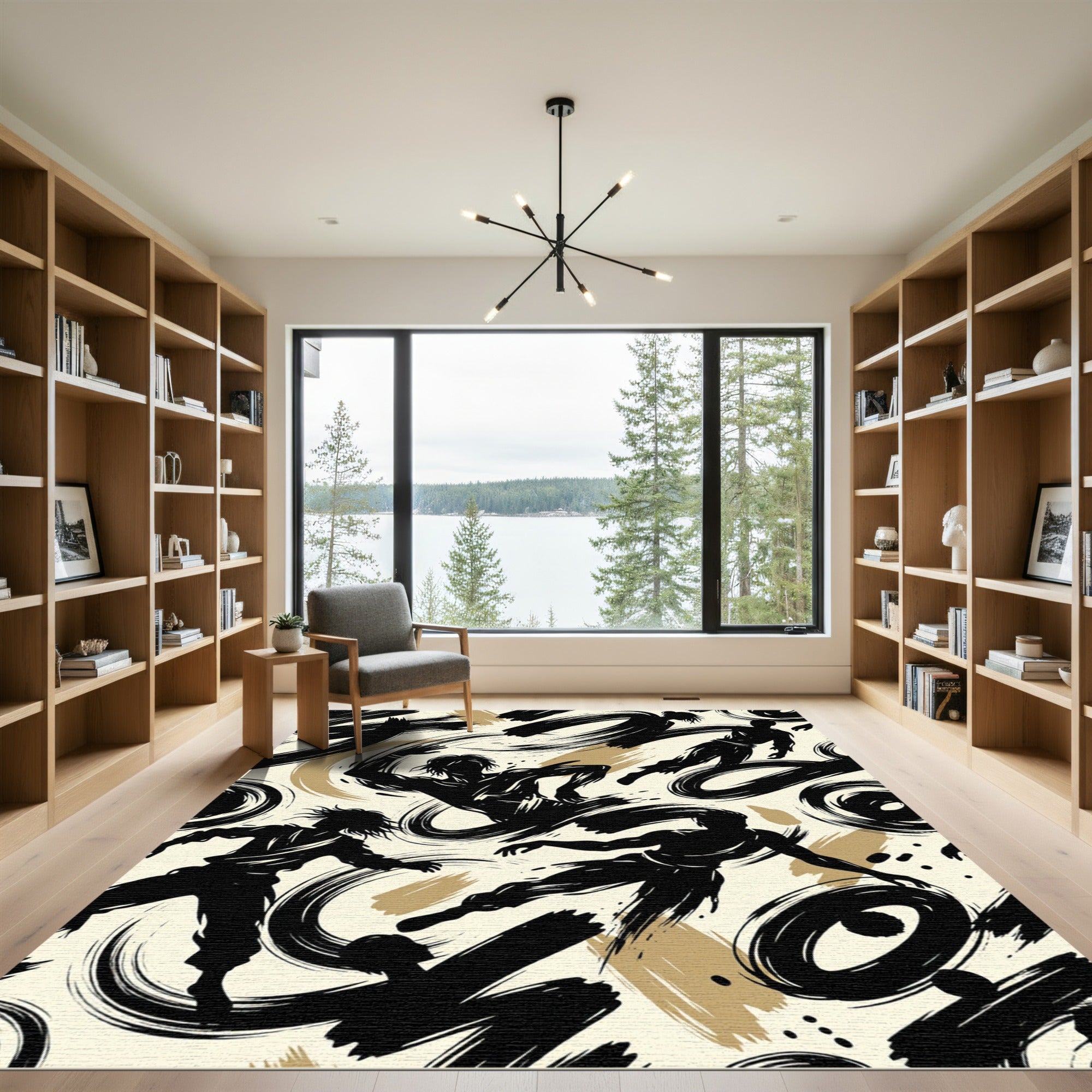 Dynamic Black Figure Brushstroke Dance Rug