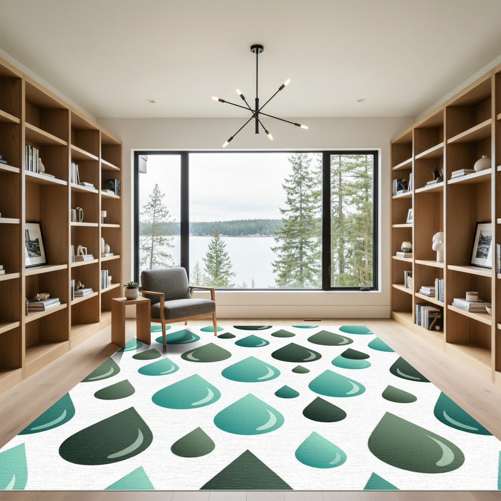 Teal and Gray Droplet Pattern Rug