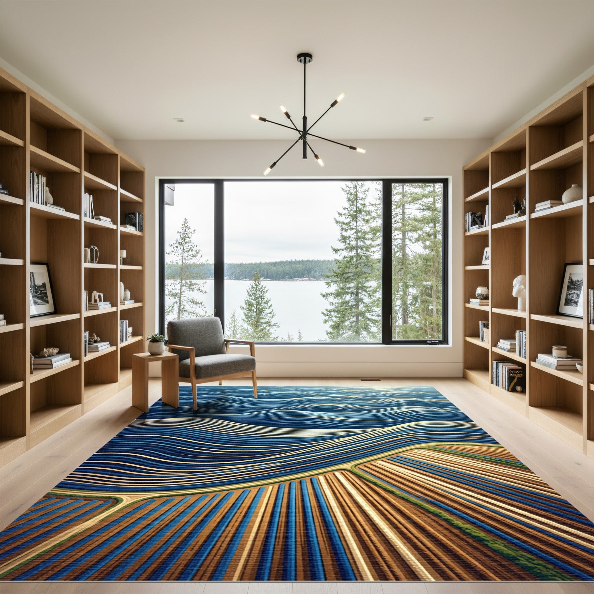 Abstract Wave and Earthy Terrain Rug